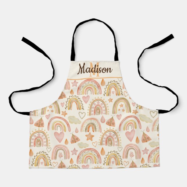Cute Watercolor Modern Boho Rainbows Pattern  Apron (Front)