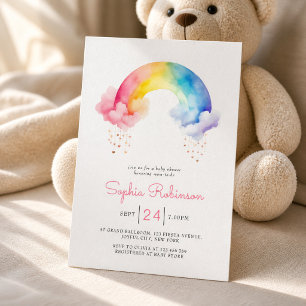 Cute Watercolor Modern  Rainbow Baby Shower Invitation