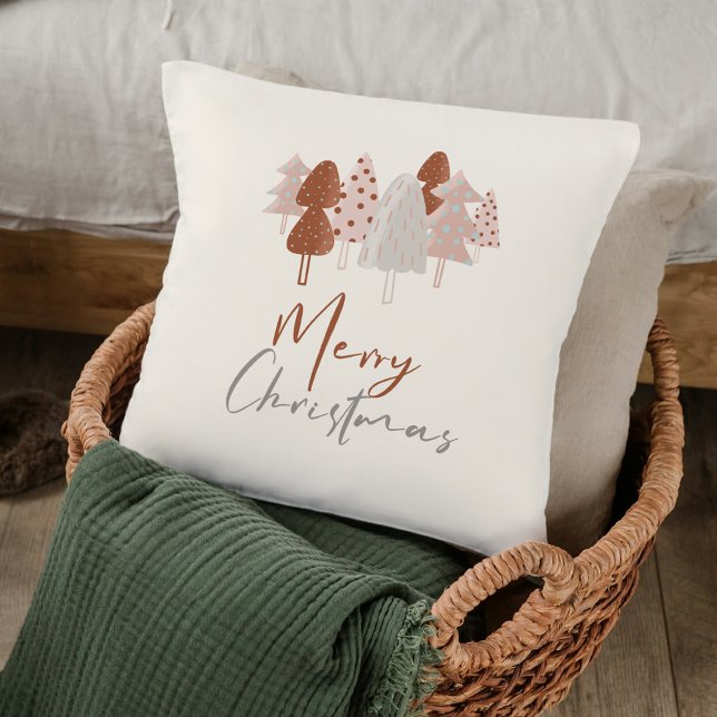 Cute Watercolor Modern Script Boho Christmas Tree Throw Pillow (Creator Uploaded)