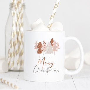 Cute Watercolor Modern Script Boho Christmas Tree Two-Tone Coffee Mug
