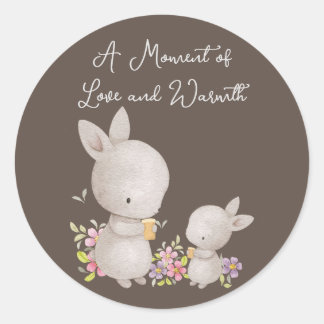 Cute Watercolor Mom and Baby Bunnies Classic Round Sticker