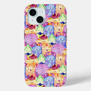 Cute Watercolor Monsters iPhone 15 Case