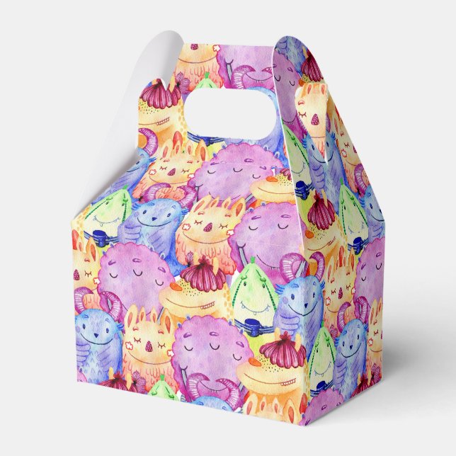 Cute Watercolor Monsters Favor Box (Front Side)
