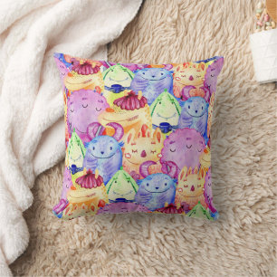 Cute Watercolor Monsters Throw Pillow
