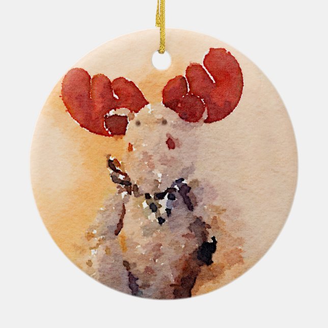 Cute Watercolor Moose Ceramic Ornament (Back)