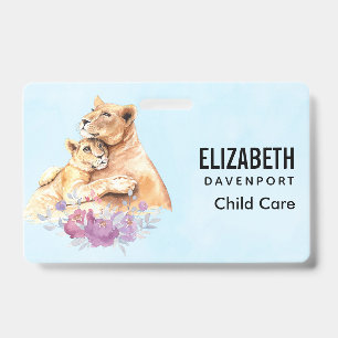 Cute Watercolor Mother Lion & Cub Badge
