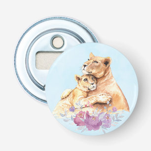 Cute Watercolor Mother Lion & Cub Bottle Opener