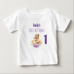 Cute Watercolor Mother Lion & Cub First Birthday Baby T-Shirt<br><div class="desc">A personalized t-shirt for a child's first birthday. Designed with a cute watercolor painting of a mother lion holding her baby cub. A pretty floral bouquet below them,  adds a gentle touch to this sweet and adorable image.</div>