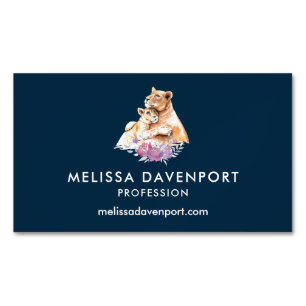 Cute Watercolor Mother Lion & Cub Magnetic Business Card