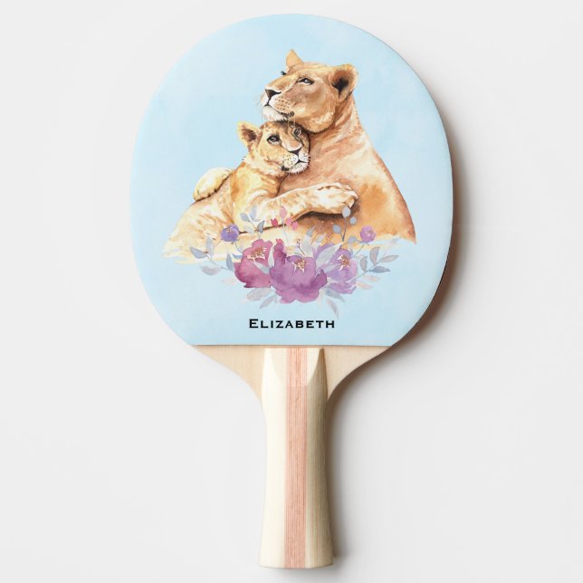 Cute Watercolor Mother Lion & Cub Ping Pong Paddle (Front)