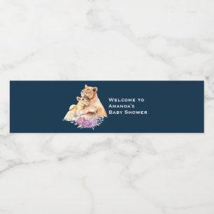 Cute Watercolor Mother Lion & Cub Welcome Water Bottle Label