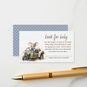 Cute Watercolor Mouse in Green Car Book for Baby Enclosure Card