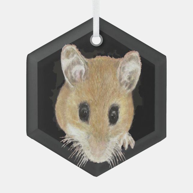 Cute Watercolor Mouse Peeking Animal Art Glass Ornament (Front)