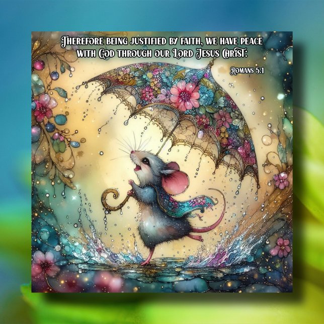 Cute Watercolor Mouse Rain Umbrella Easter Holiday Card (Creator Uploaded)