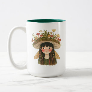 Cute Watercolor Mushroom Girl Fairy Two-Tone Coffe Coffee Mug