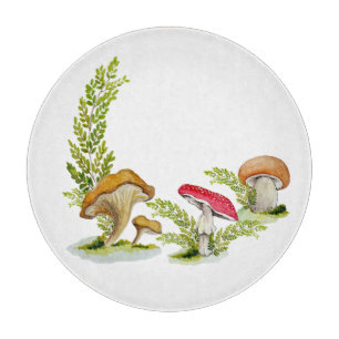 Cute watercolor mushroom pattern coffee mug card cutting board