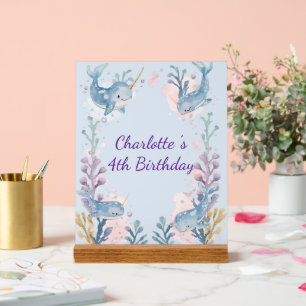 Cute Watercolor Narwhal Whale fish Seamless Sea  Acrylic Sign