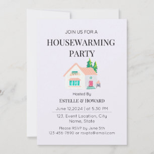 Cute Watercolor New Home Housewarming Party  Invitation