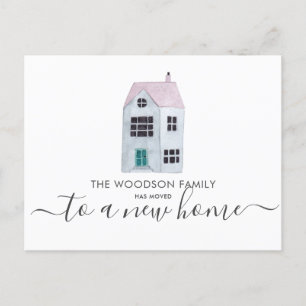Cute Watercolor New Home Moving Change Of Address  Announcement Postcard