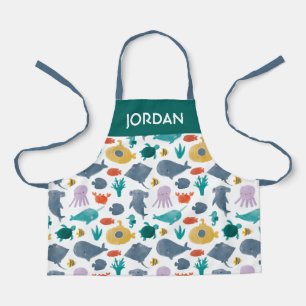 Cute Watercolor Ocean Animals Pattern Apron
