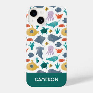 Cute Watercolor Ocean Animals Pattern iPhone 14 Case