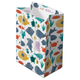 Cute Watercolor Ocean Animals Pattern Medium Gift Bag