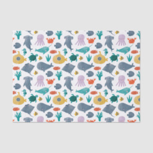 Cute Watercolor Ocean Animals Pattern Tissue Paper