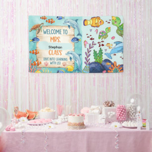 Cute Watercolor Ocean Under the Sea Teacher Classr Banner