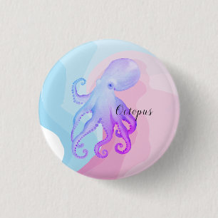 Cute watercolor octopus 1 inch round button