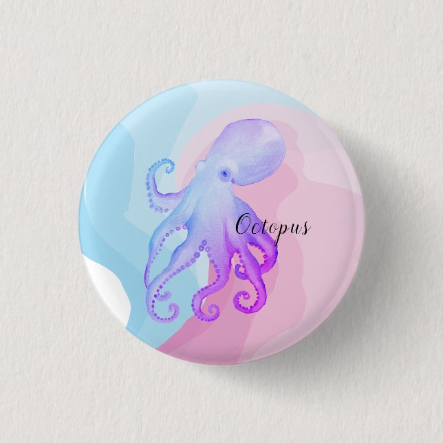 Cute watercolor octopus 1 inch round button (Front)