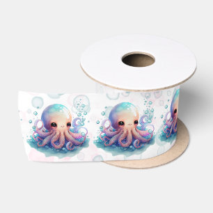 Cute Watercolor Octopus Baby Shower Satin Ribbon