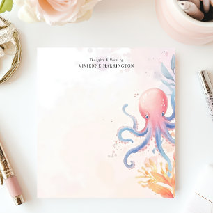 Cute Watercolor Octopus Ocean Personalized Notepad