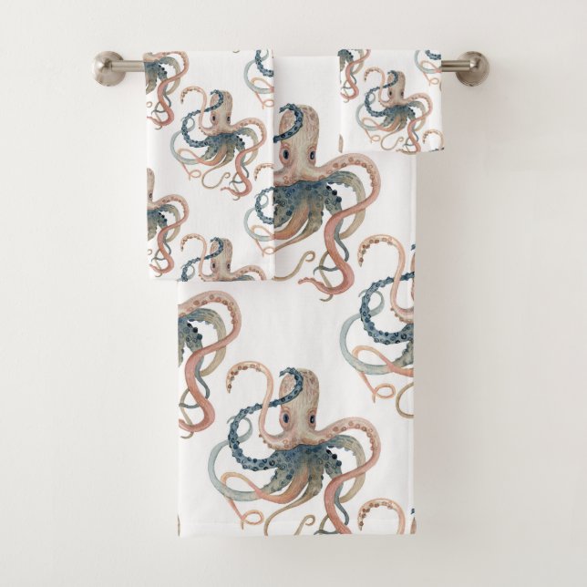 Cute Watercolor Octopus Towel Set (Insitu)