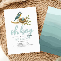 Cute Watercolor Oh Boy Bird Egg Baby Shower