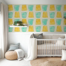 Cute watercolor orange & blue nursery  wallpaper