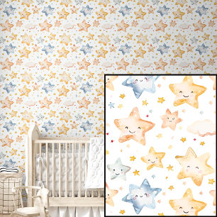 Cute Watercolor Orange Blue Stars Wallpaper