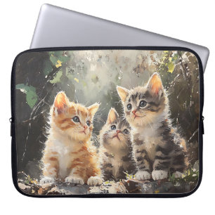 CUTE WATERCOLOR ORANGE & BROWN TABBY KITTENS LAPTOP SLEEVE