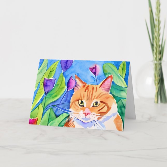 Cute Watercolor Orange Cat | Thinking of You  Card (Front)