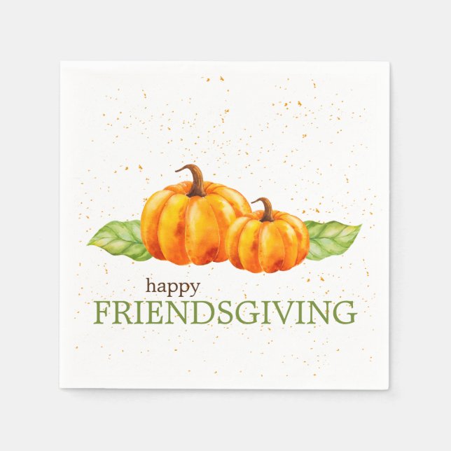 Cute Watercolor Orange Pumpkins Friendsgiving Napkin (Front)