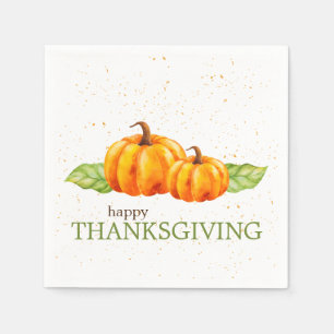 Cute Watercolor Orange Pumpkins Thanksgiving Napkin