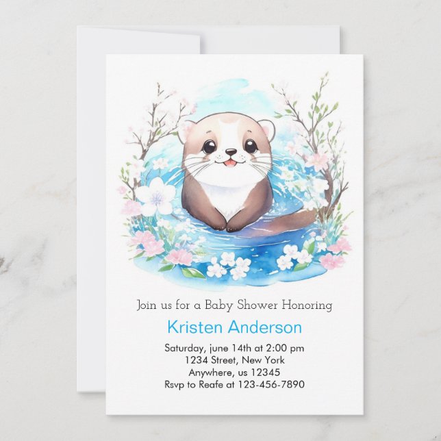 Cute Watercolor Otter Baby Shower Invitation (Front)