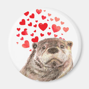 Cute Watercolor Otter Hearts Love Animal Humour Magnet