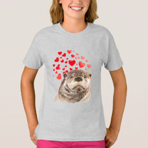 Cute Watercolor Otter Hearts Love Animal Humour T- T-Shirt