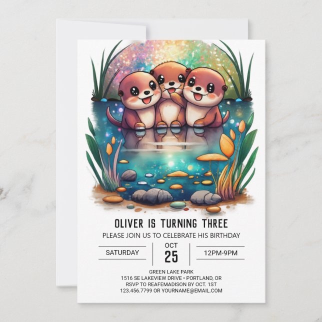  Cute Watercolor Otter Magic Birthday Invitation (Front)