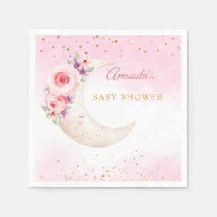 Cute Watercolor Over The Moon Baby Girl Shower  Napkin