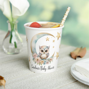 Cute Watercolor Owl Baby Shower Paper Cups