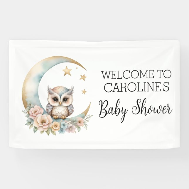 Cute Watercolor Owl Baby Shower Welcome Banner (Horizontal)