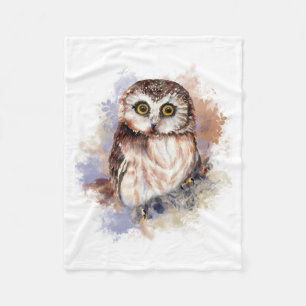 Cute Watercolor Owl Bird Nature art Fleece Blanket