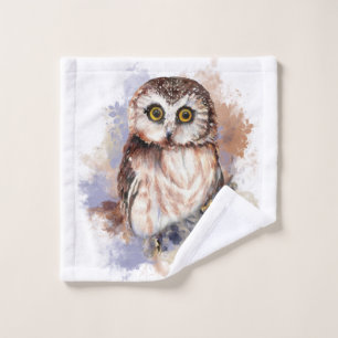 Cute Watercolor Owl Bird Nature Art Wash Cloth