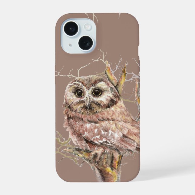 Cute Watercolor Owl Bird Wildlife Art iPhone 14 C (Verso)
